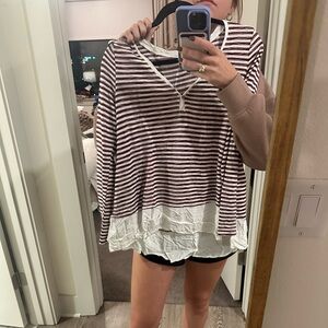 Size small, maroon and white striped shirt.